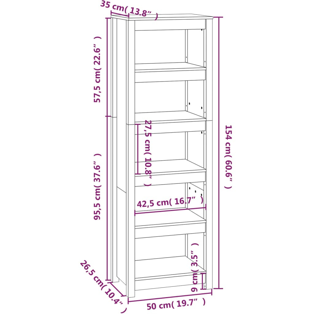vidaXL 5 Shelf Black Solid Pine Wood Bookcase Image 9