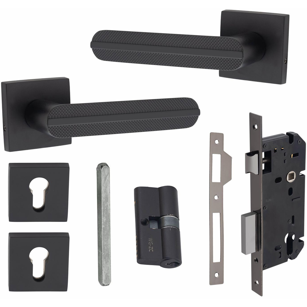 Golden Grace Matt Black Finish Modern Lima Euro Lock Door Handle Set Image 1