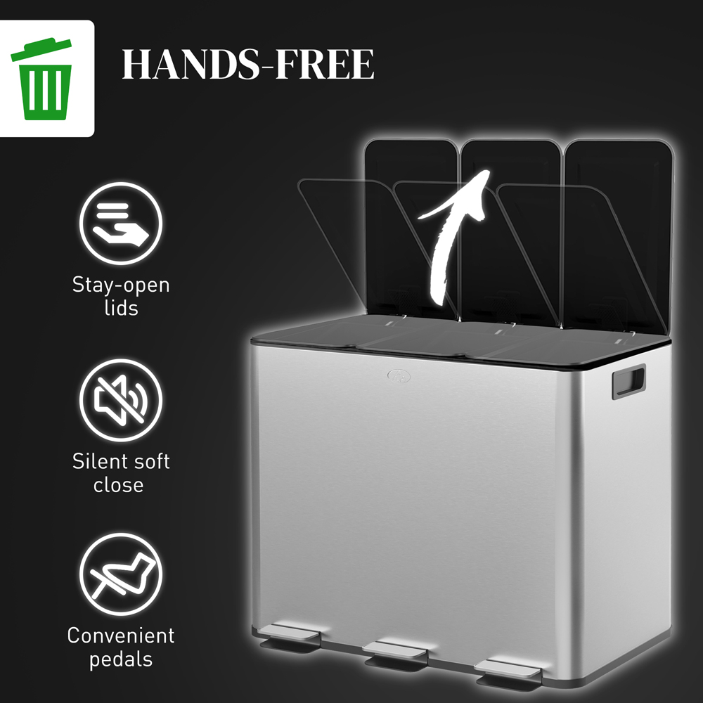 HOMCOM Triple Recycling and Waste Kitchen Pedal Bin 60L Image 7
