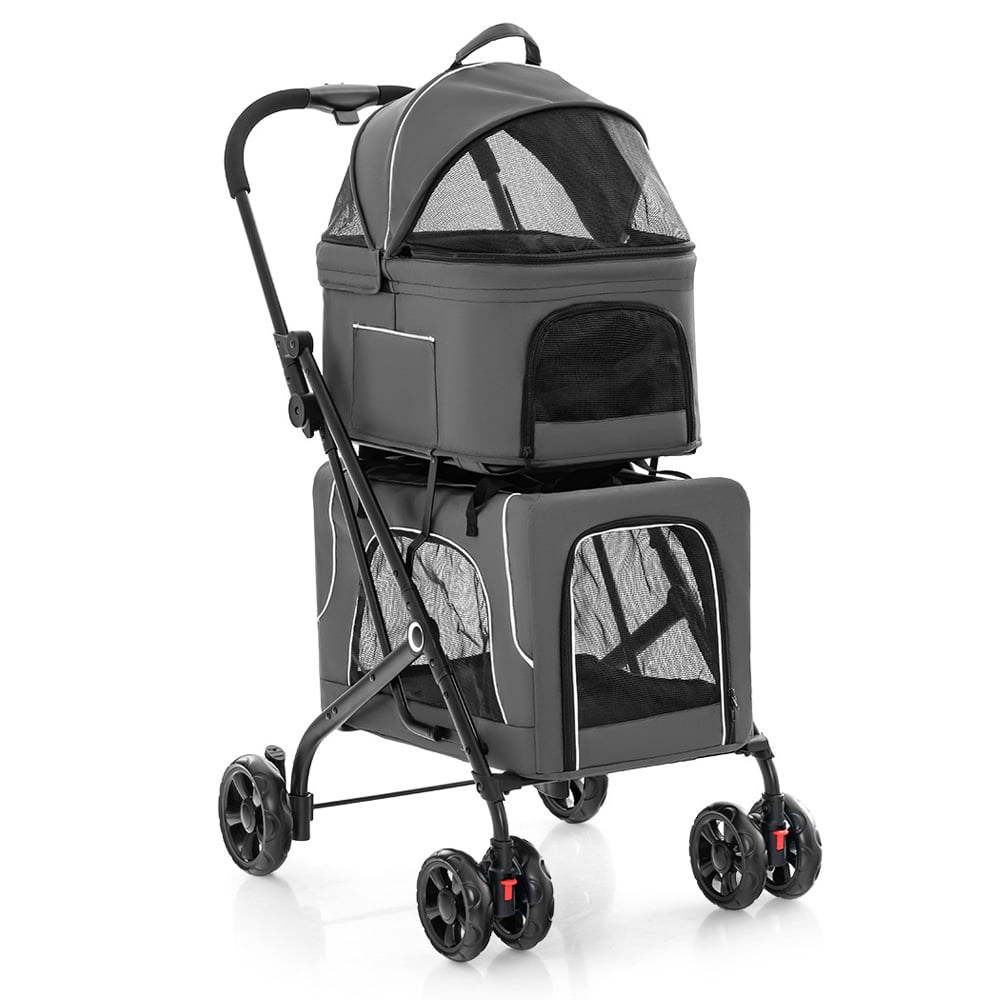 Costway Grey Foldable Double Pet Stroller Image 1