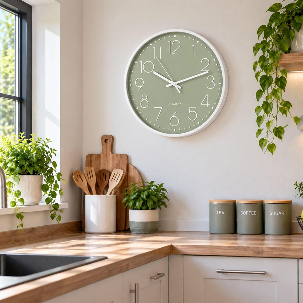 Marco Paul Sage Green Round Wall Clock 30cm Image 4