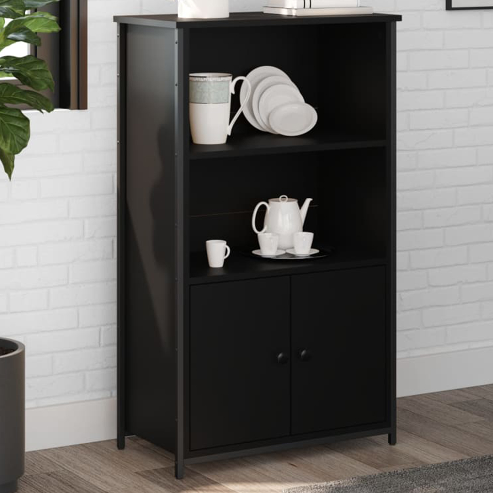 vidaXL 2 Door 2 Shelf Black Highboard Image 1