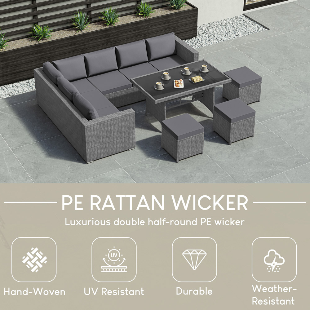 GARDEN VIDA Belgrave Rattan Effect 9 Seater Garden Dining Set Grey Image 5