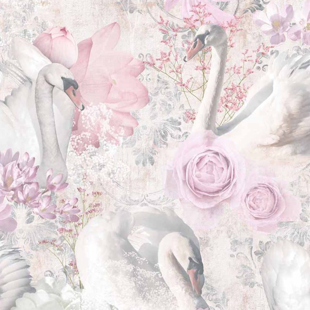 Holden Decor Glitter Swans Damask Floral Textured Wallpaper Image 1