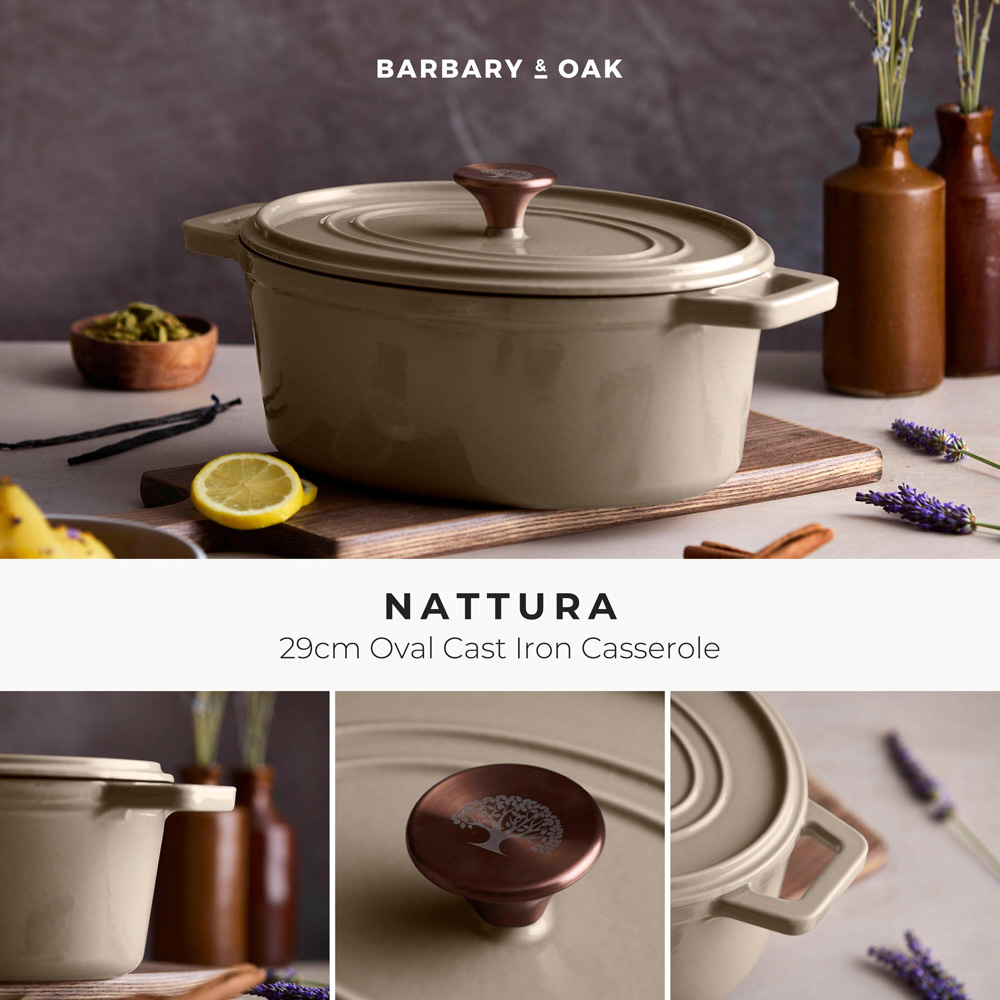 Barbary & Oak Nattura 29cm Cashmere Cast Iron Oval Casserole Dish with Lid Image 2