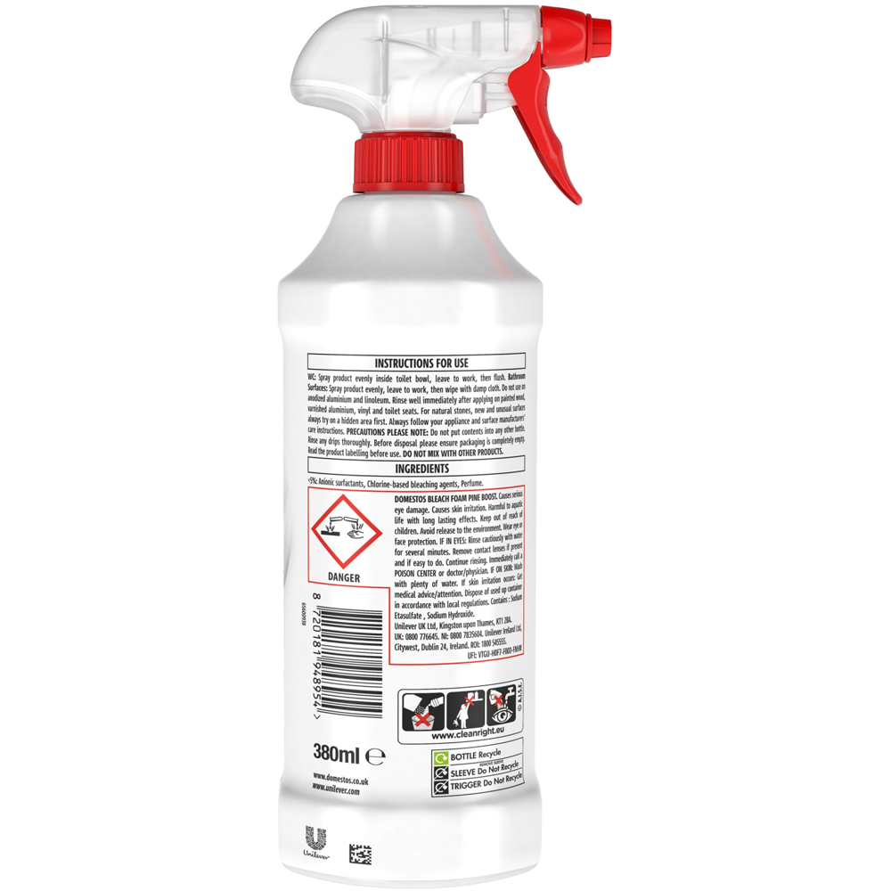 Domestos Bleach Foam Toilet and Bathroom Cleaner Image 2