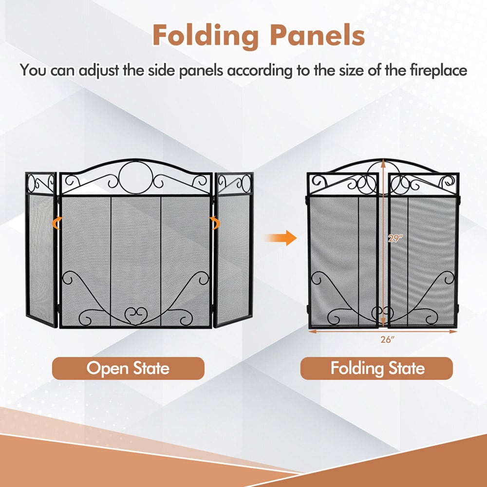 Costway 3 Panel Folding Metal Fireplace Screen Image 4