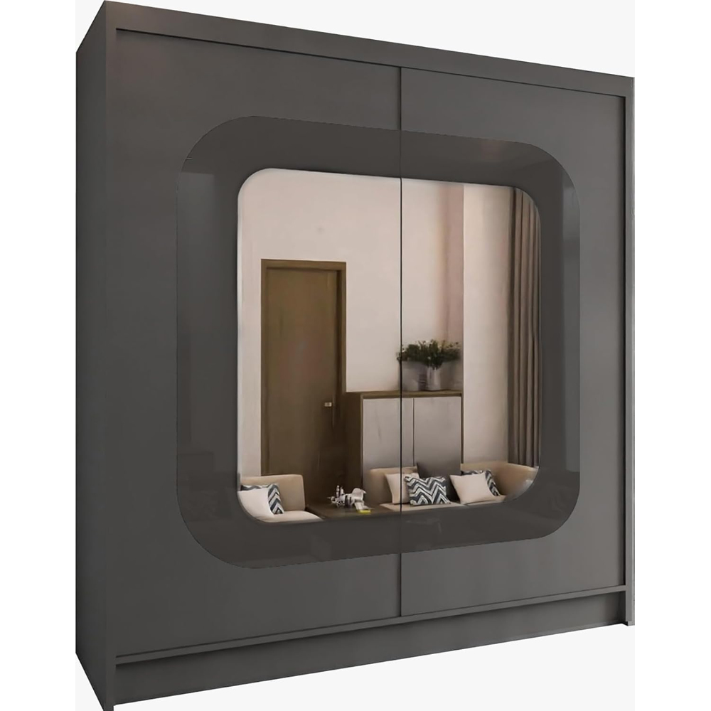 M N Furniture Cheen 2 Door Grey Strip Mirrored Sliding Wardrobe 150cm Image 2