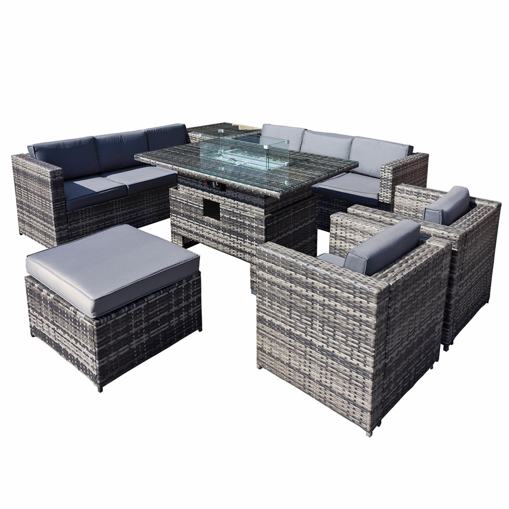 Oseasons Malta 9 Seater Grey Walnut Rattan Rising Firepit U Shape Sofa Set with Footstool Image 2