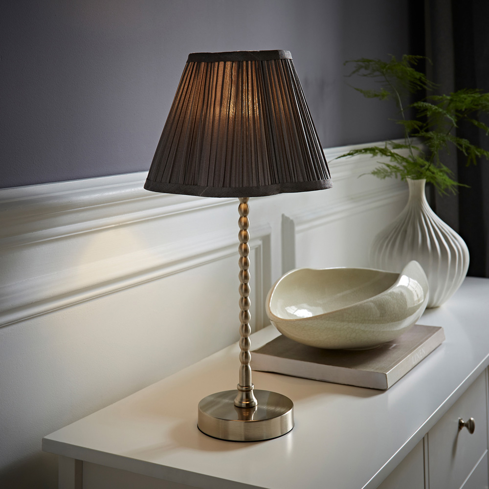 ValueLights Maeve Dark Grey Pleat Faux Silk Scallop Shade Chrome Bobbin LED Table Lamp Image 2