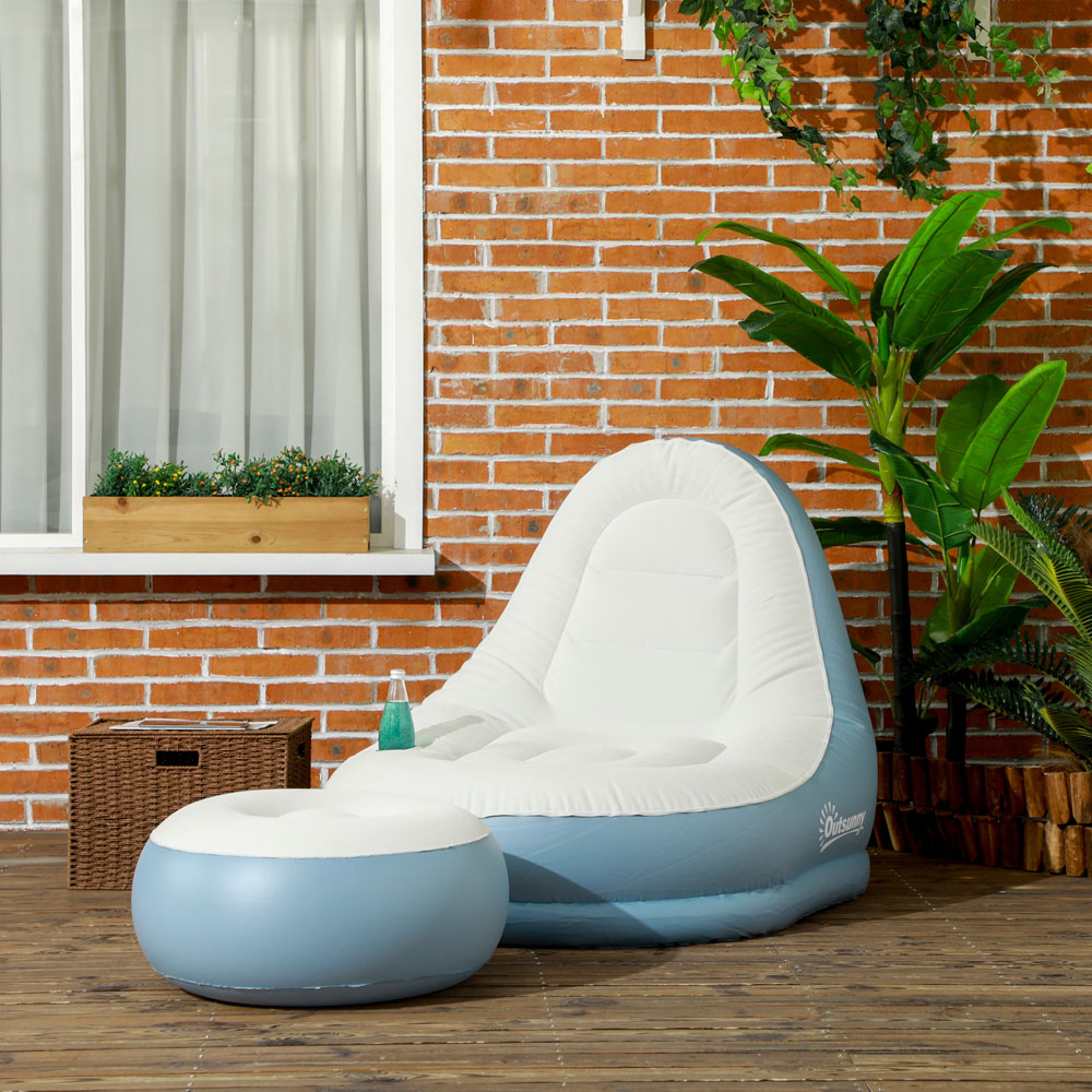 Outsunny White Inflatable Chair with Footstool Image 2