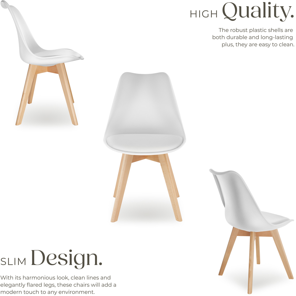 tectake Frederikke Set of 2 White Ergonomic Dining Chair with Padded Seat and Wooden Legs Image 6