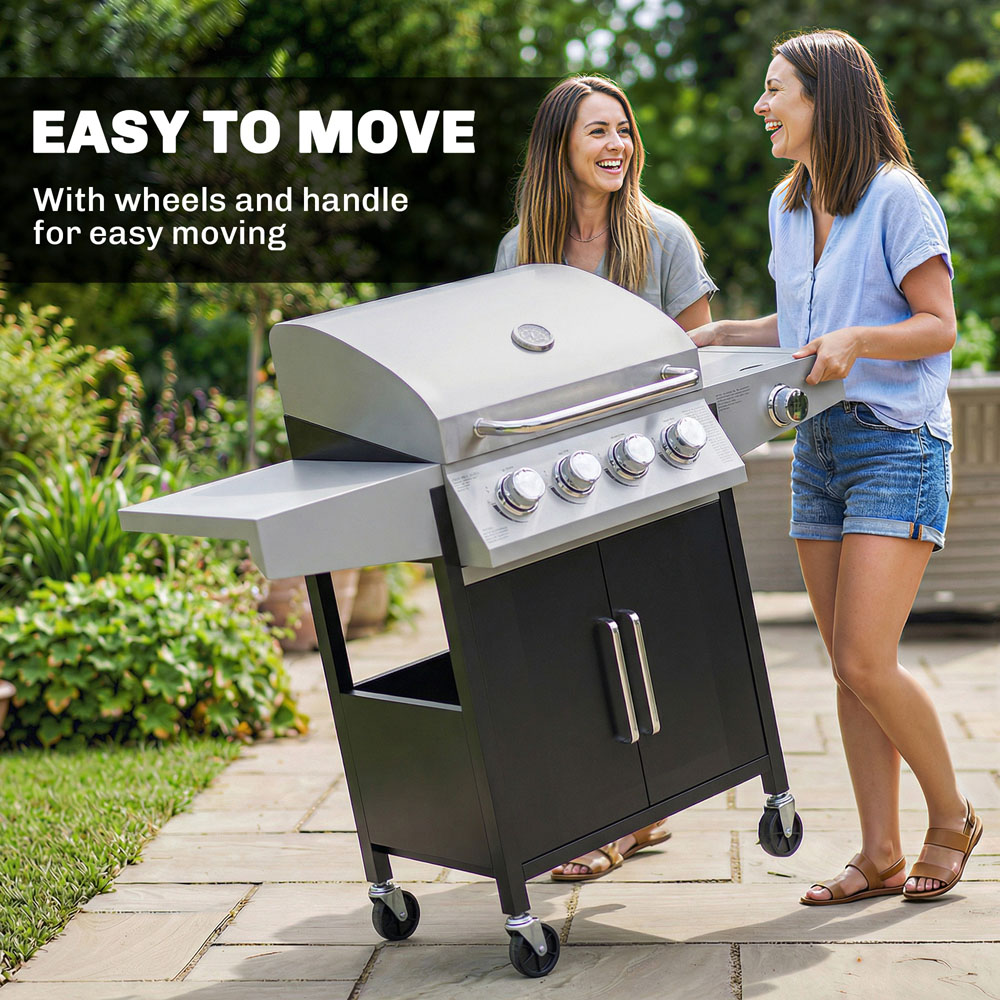 Outsunny Silver and Black 4+1 Burner Gas BBQ Grill with Side Burner Image 6