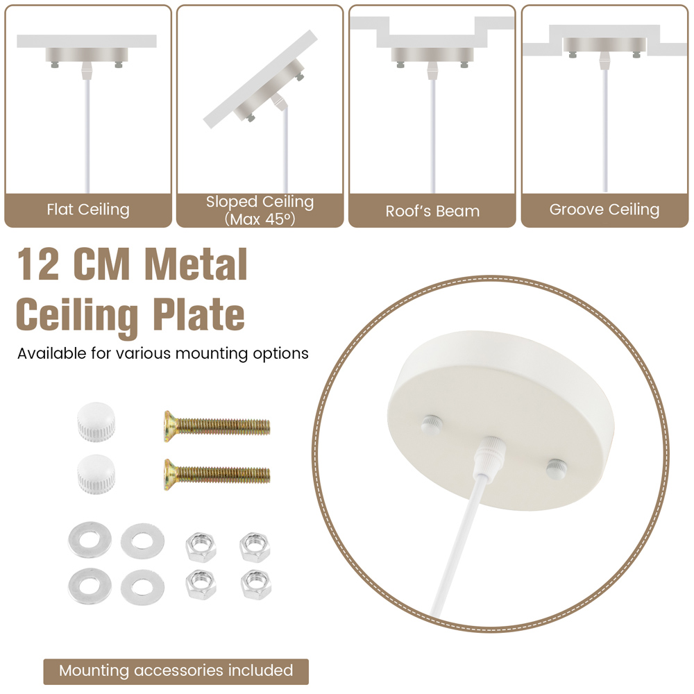 Costway Beige Dome Paper Ceiling Pendant Light Image 8