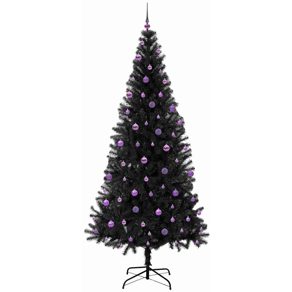 vidaXL Pre-Lit Lilac Baubles Black Artificial Christmas Tree 8ft Image 4