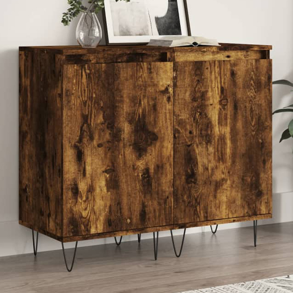 vidaXL Single Door Smoked Oak Sideboard Set of 2 Image 1