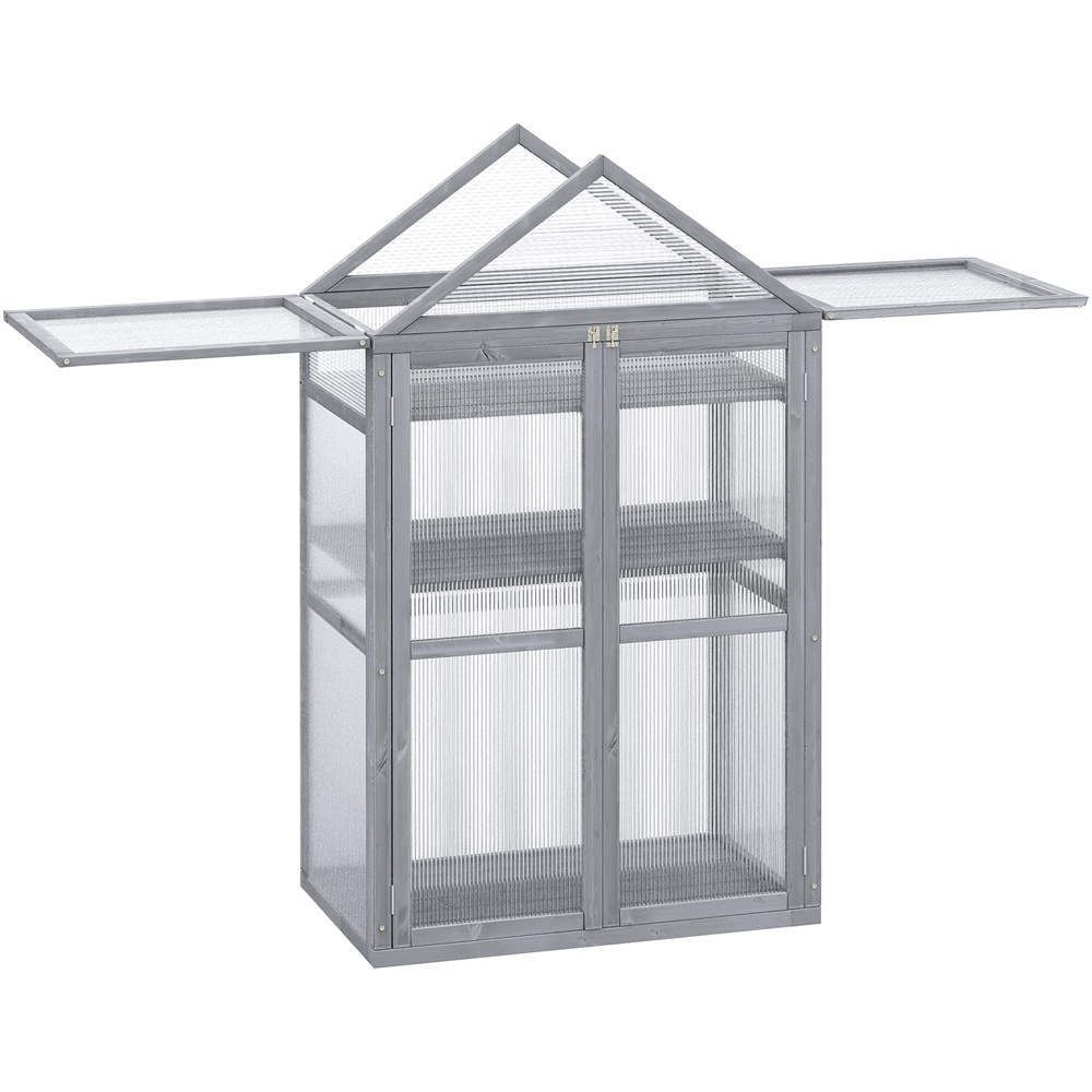 Outsunny 2.9 x 4.5ft 3 Tier Grey Double Door Wooden Greenhouse Image 1