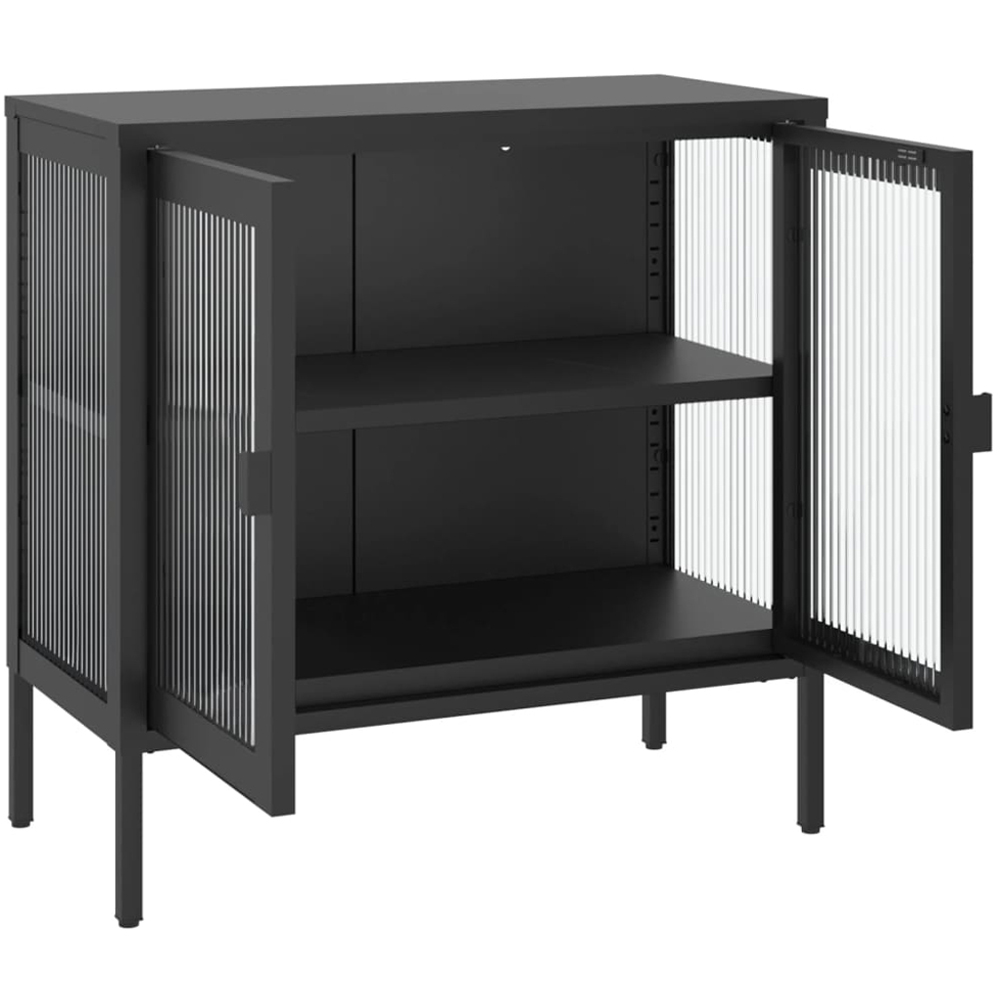 vidaXL 2 Glass Door 2 Shelf Black Wooden Sideboard Image 3