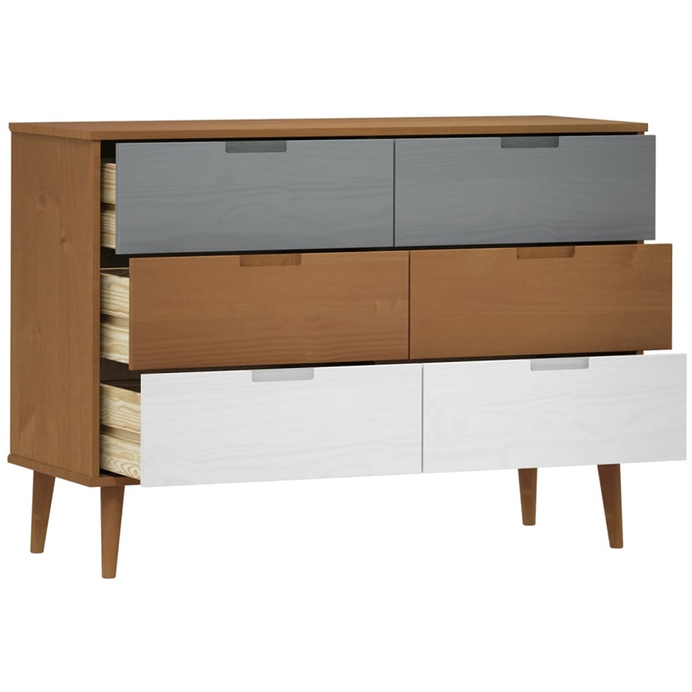 vidaXL 6 Drawer Brown and White Solid Pine Wood Drawer Cabinet Image 5