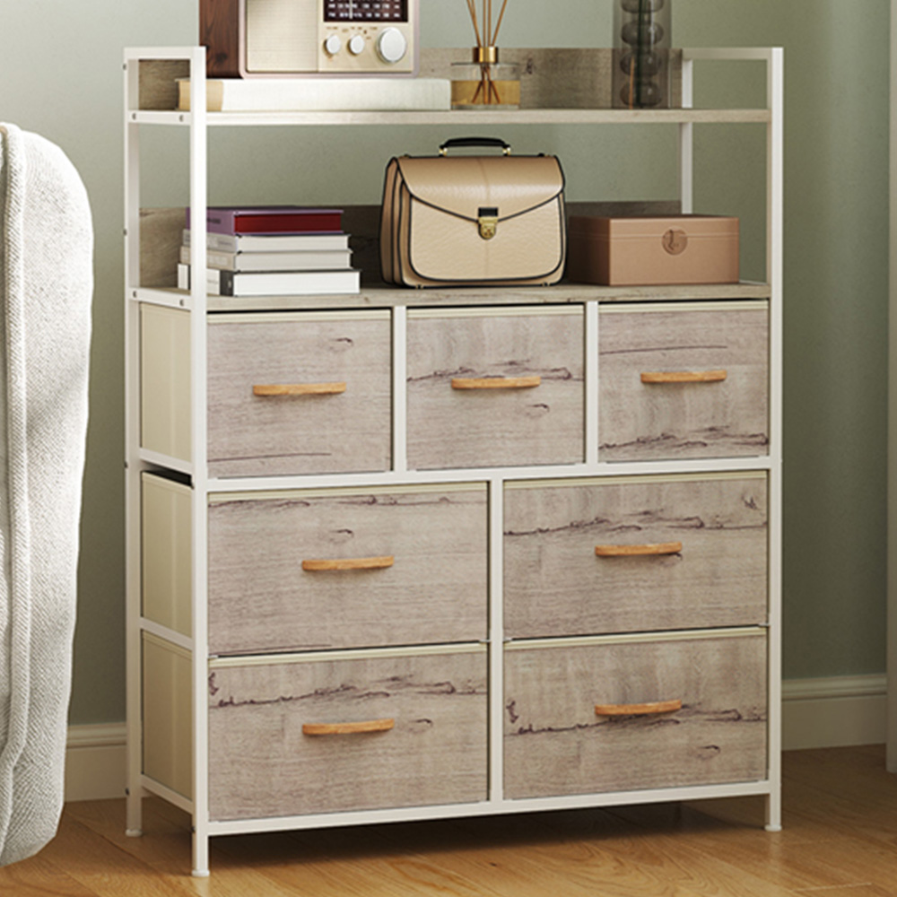 HOMCOM 7 Drawer Natural Bedroom Chest of Drawers Image 1