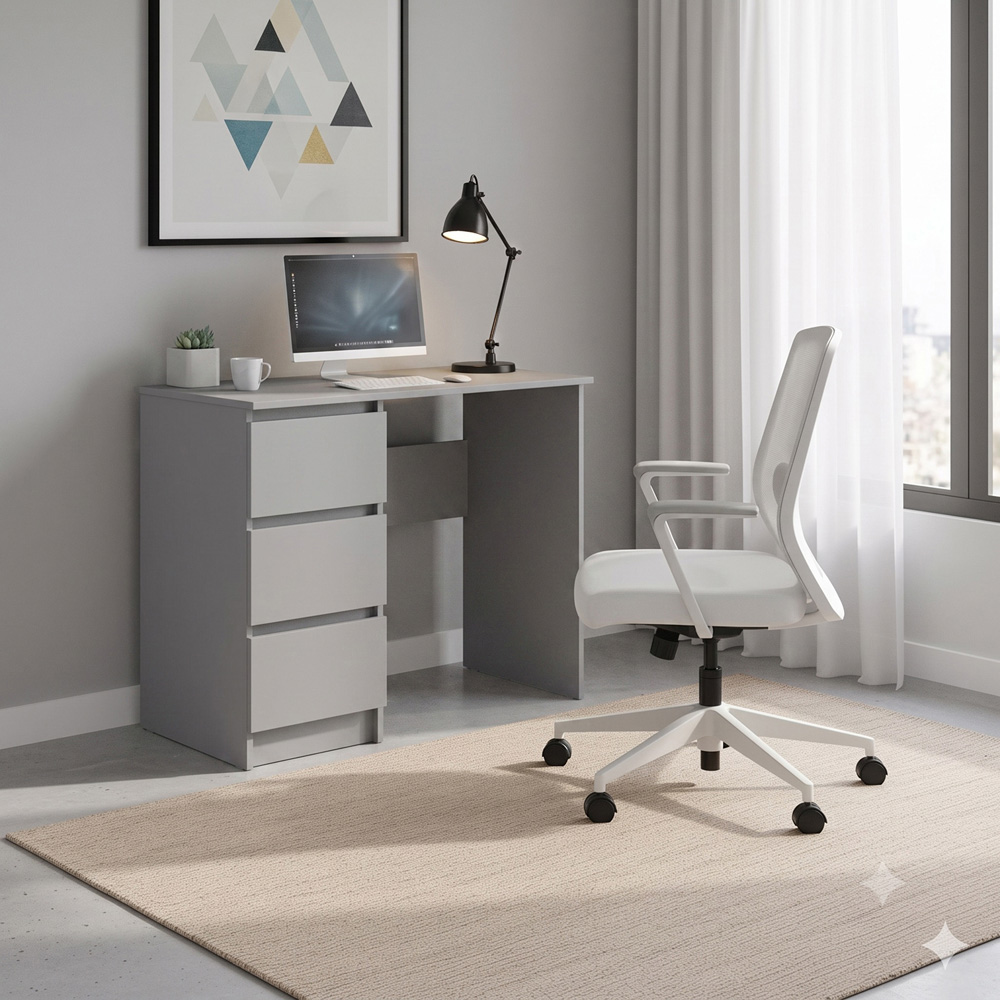 Shefa Line Cina 3 Drawer Compact Computer Desk Grey Image 4