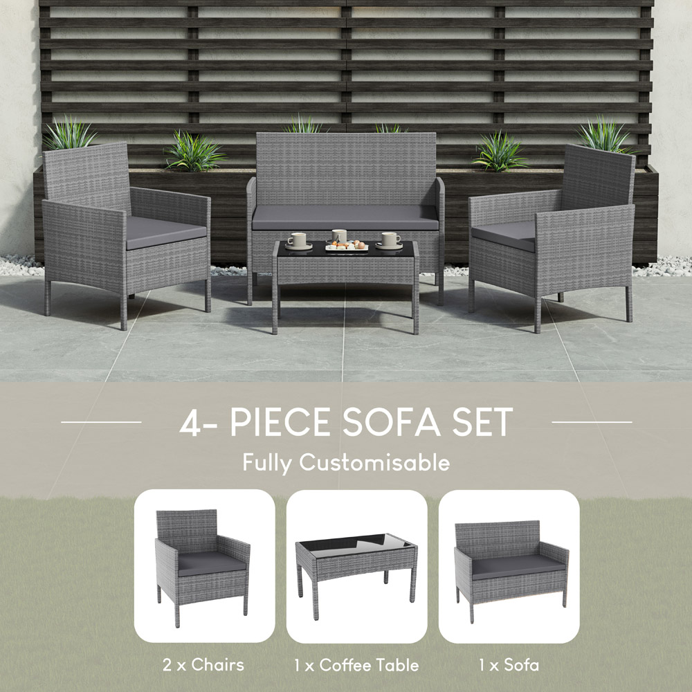 GARDEN VIDA Kendal 4 Seater Grey Rattan Lounge Set Image 5