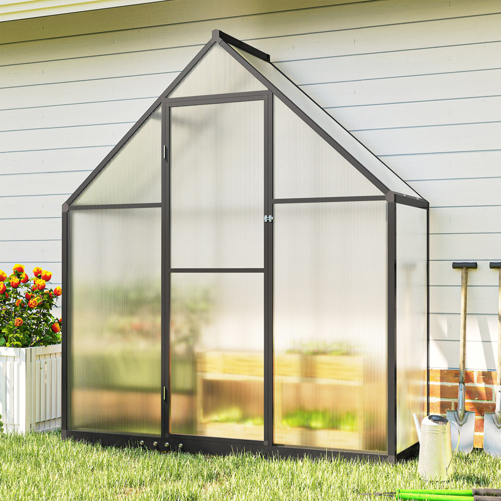 Outsunny Black Polycarbonate 5.5 x 2ft Walk-In Greenhouse with Swing Door Image 3