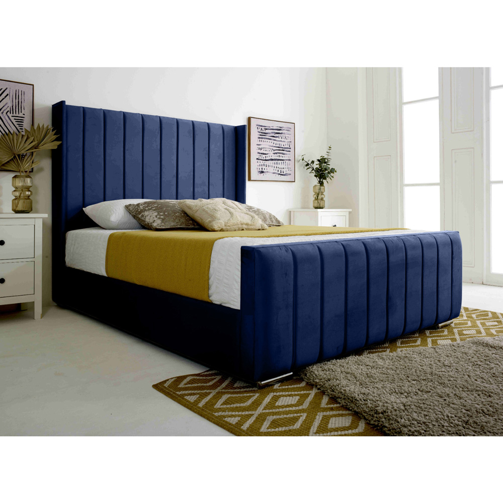 Eleganza Majestique Single Blue Plush Velvet Bed Frame Image 4