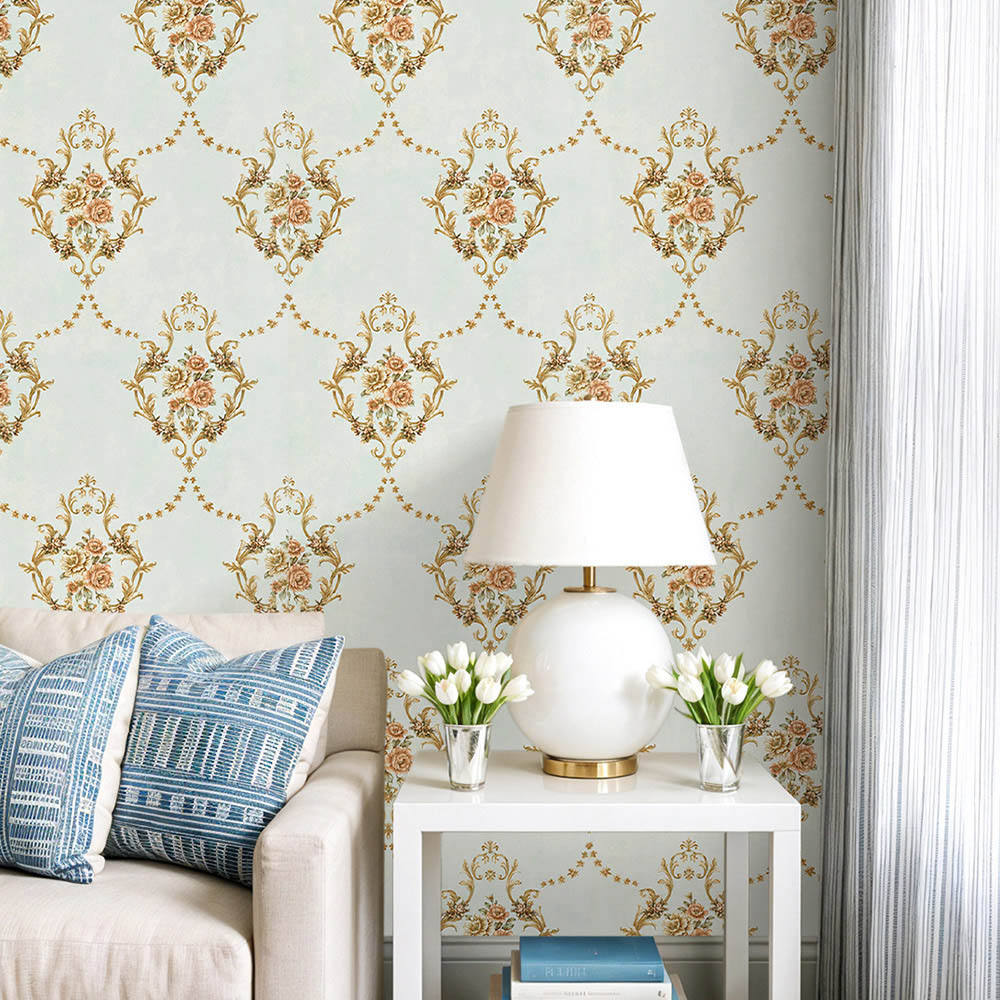 Living and Home Floral Pattern 3D Embossed Light Green Non-Pasted Non-Woven Wallpaper Image 7