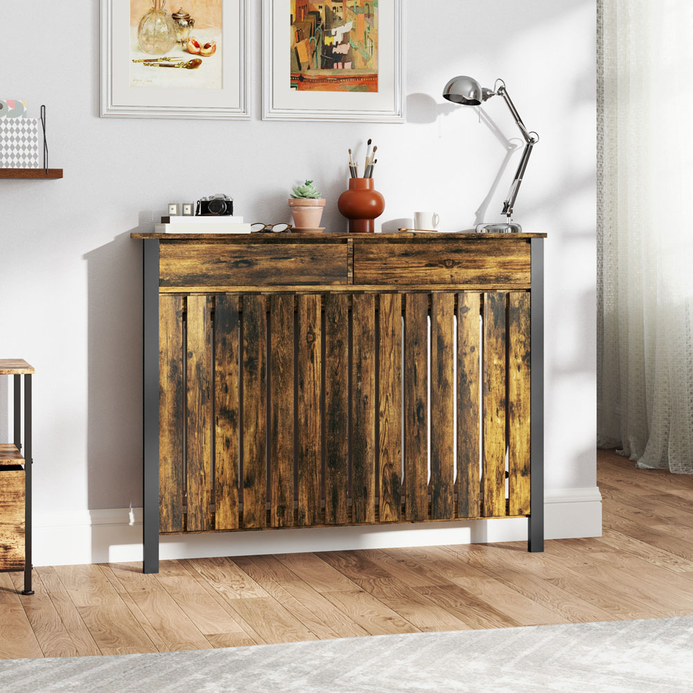 Portland Wood Effect Vertical Slats Radiator Cover Large Image 2