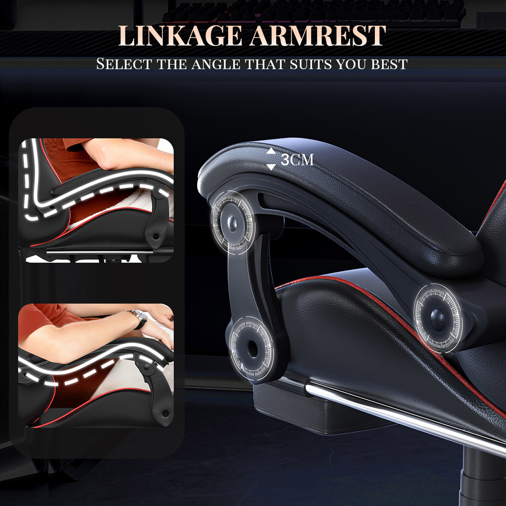 Rattrix Red Reclining Gaming Chair with Massage Lumbar Cushion and Footrest Image 7