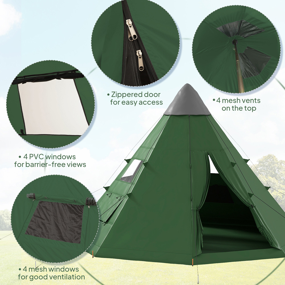 Outsunny 6-7 Person Camping Tent Green Image 5