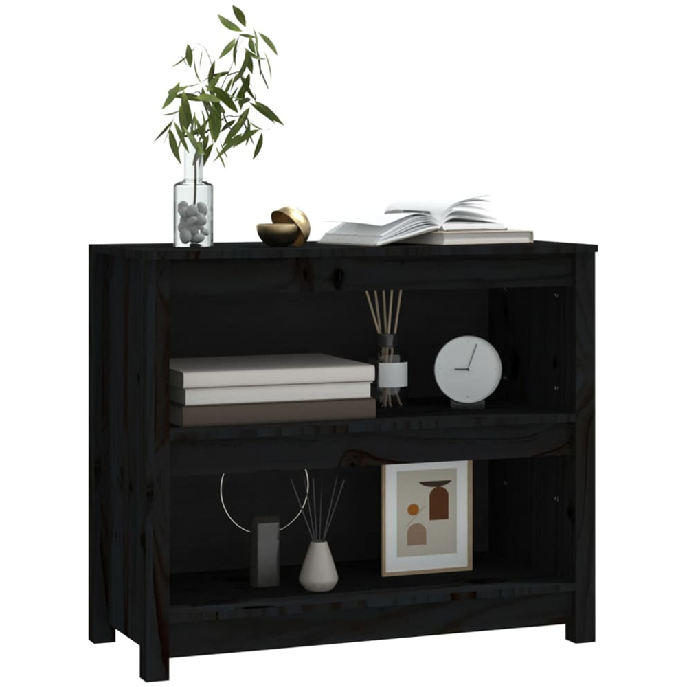vidaXL 2 Shelf Black Solid Pine Wood Bookcase Image 4