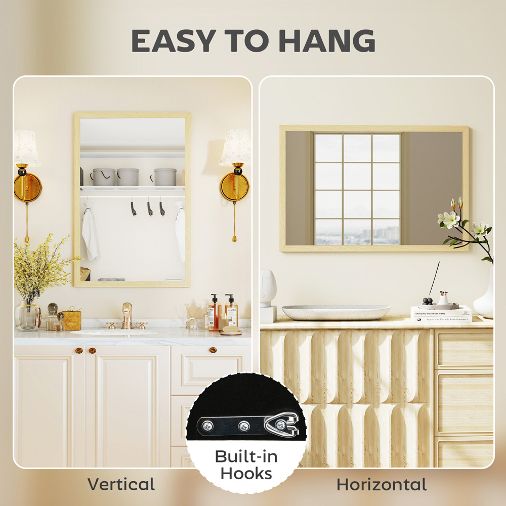 Portland Natural Rectangular Wall Bathroom Mirror 60 x 40cm Image 6