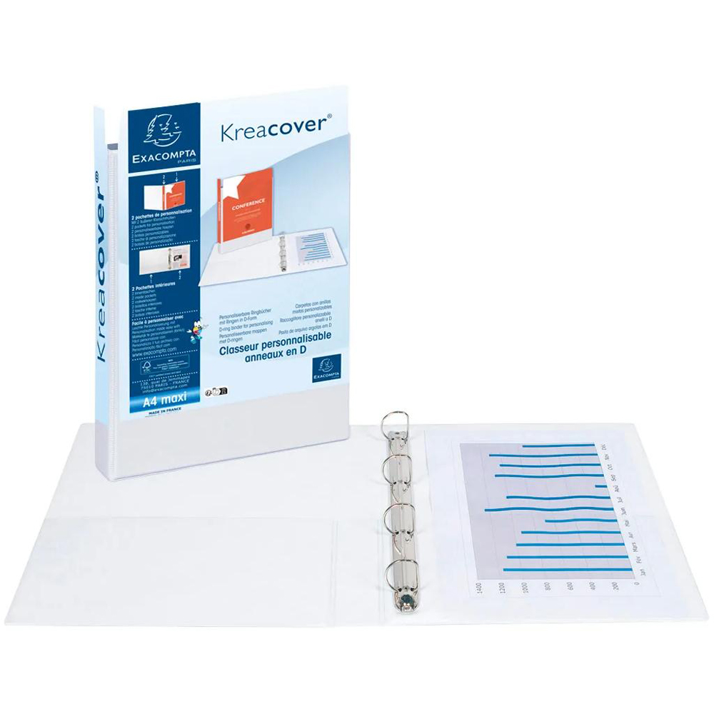 Exacompta Kreacover White Polypropylene 4D Ring Binder with 2 Pockets 25mm 10 Pack Image 5