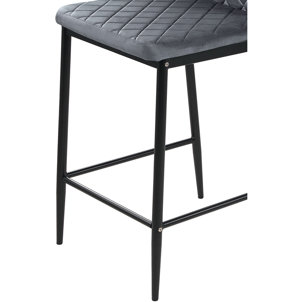 Living and Home Dark Grey Velvet Diamond Stitched Bar Stool Set of 2 Image 3