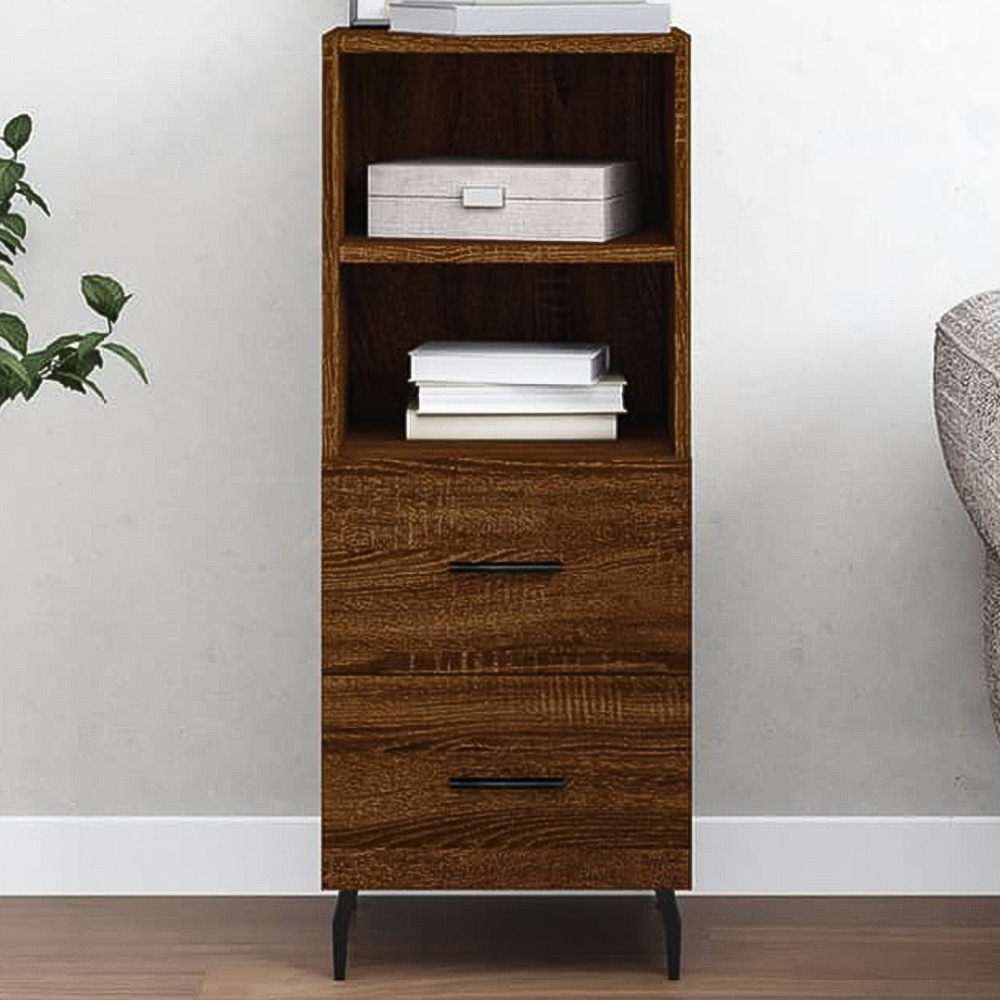 vidaXL 2 Shelf 2 Door Brown Oak Narrow Sideboard Image 1