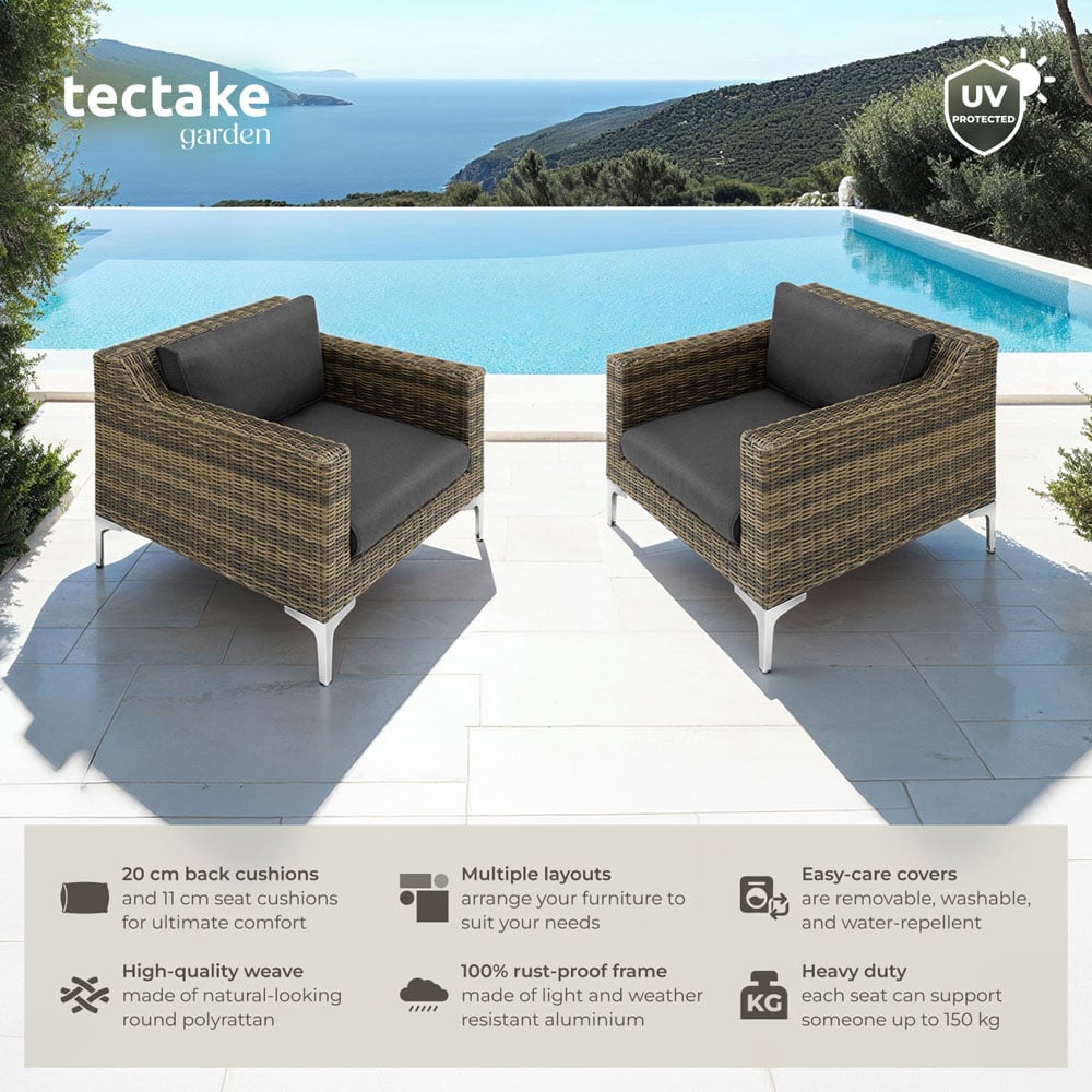 tectake Villanova Rattan Garden Armchair with Cushion Set of 2 Image 6