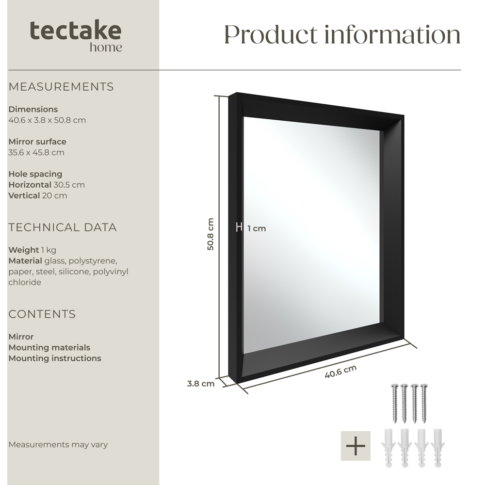 tectake Elina Black Rectangular Wall Mounted Mirror 50.8 x 40.6cm Image 8