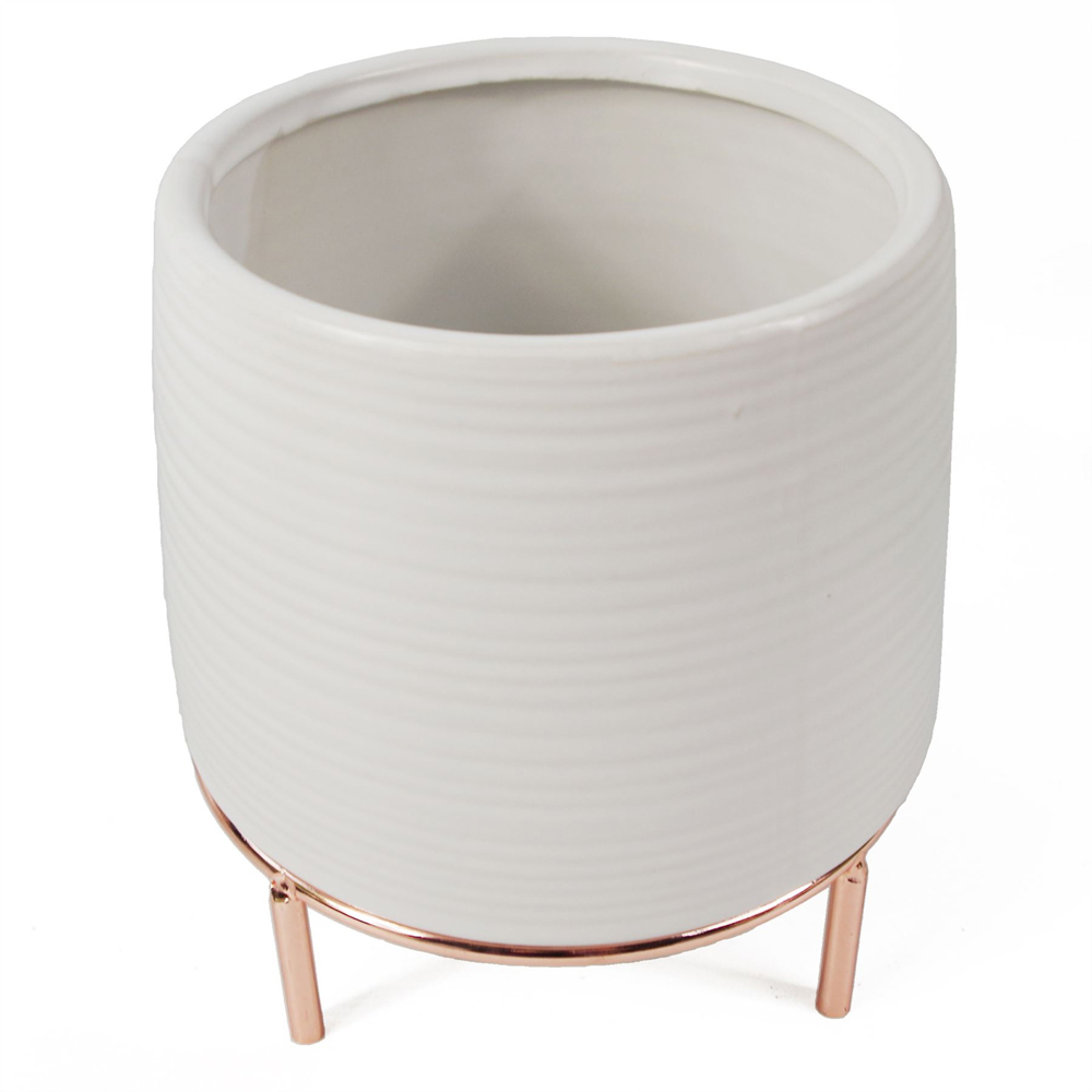 Leaf White Ceramic Planter with Metal Stand 18cm Image 3
