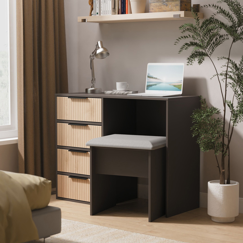 Crowndale Hong Kong 4 Drawer Slatt Effect and Graphite Vanity Dressing Table Ready Assembled Image 7