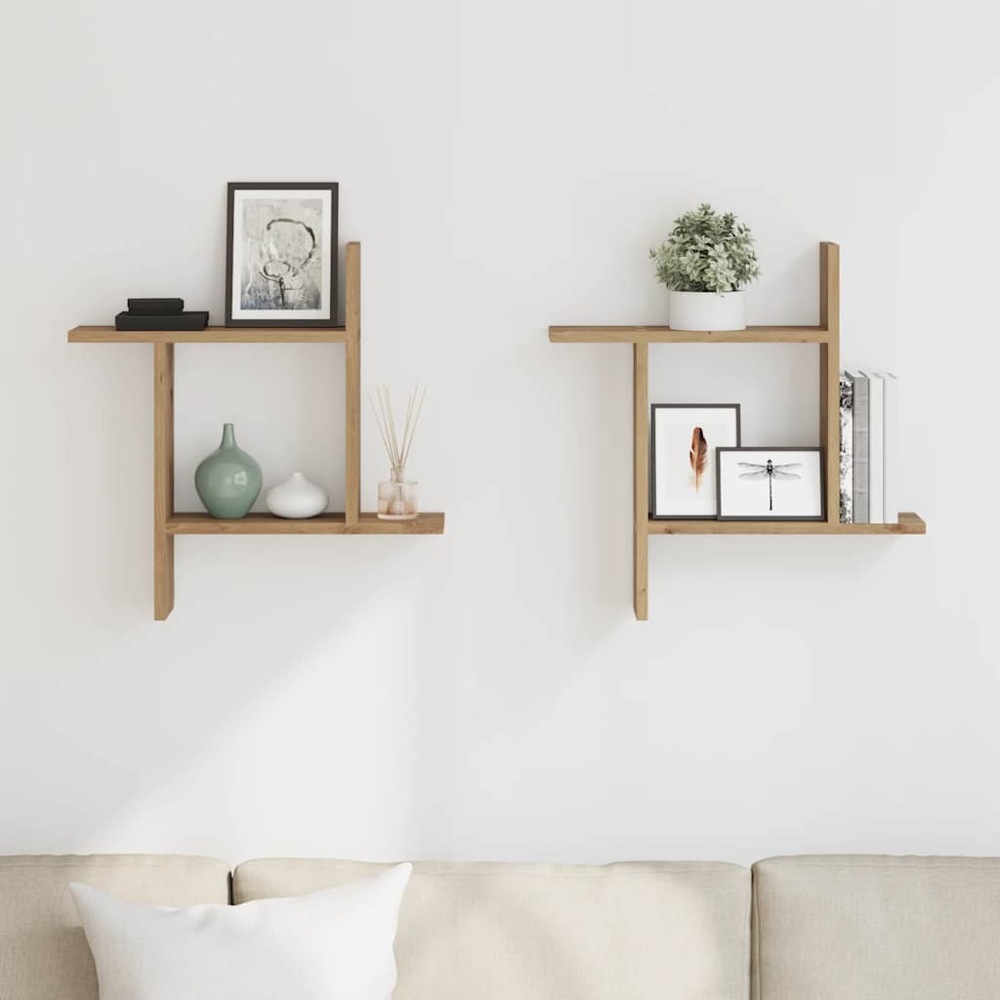 vidaXL 50 x 12 x 50cm Set of 2 Artisan Oak Wall Shelf Image 2