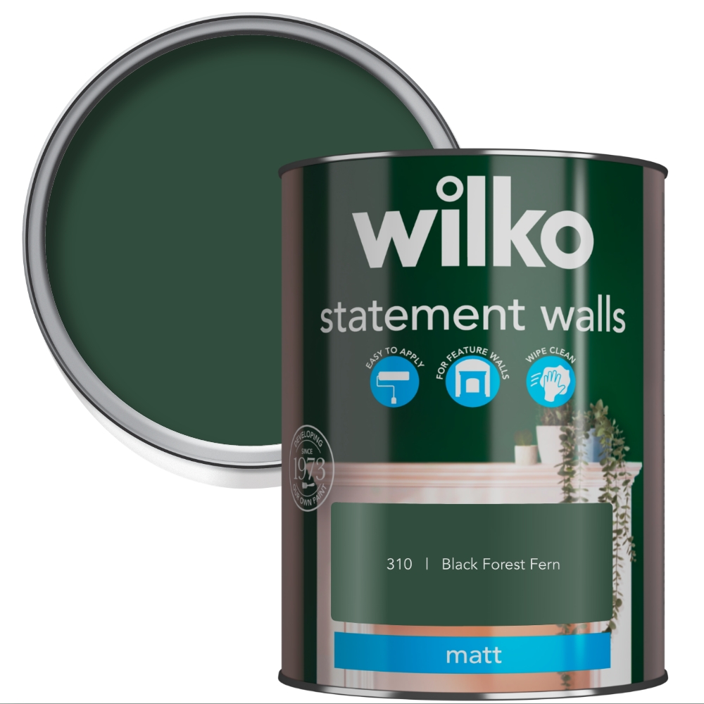 Wilko Statement Walls Black Forest Fern Matt Emulsion Paint 1.25L Image 1