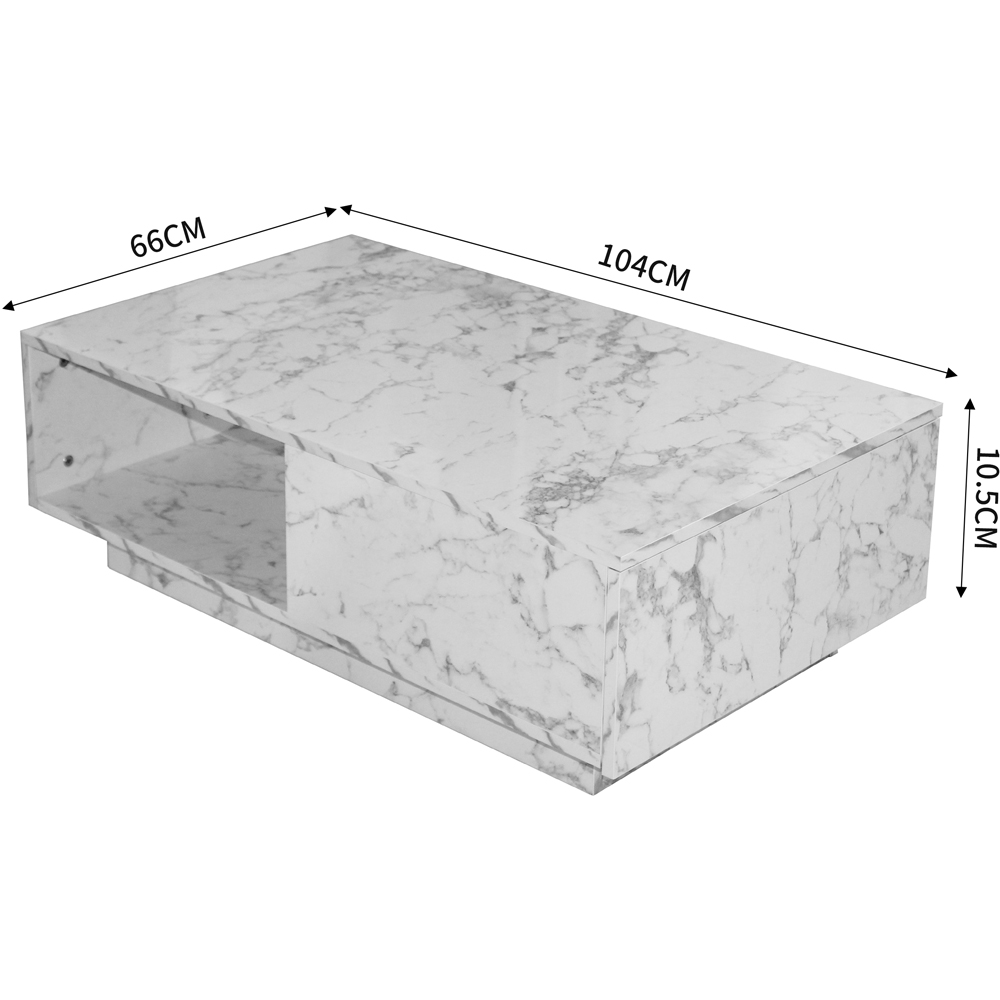 Comfy Living Single Shelf Single Drawer White Marble Effect High Gloss LED Coffee Table Image 6