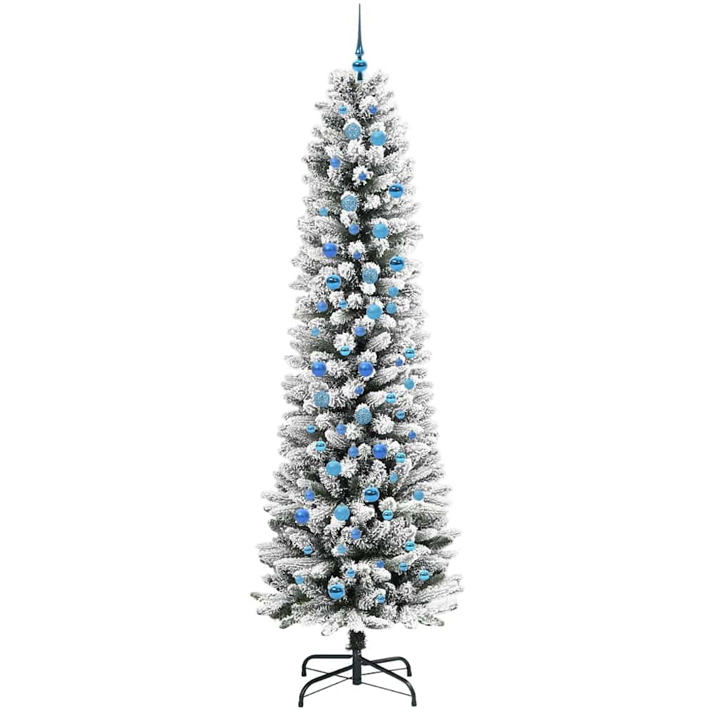 vidaXL Pre-Lit Warm White LED and Blue Baubles White Artificial Christmas Tree with Stand 8ft Image 4