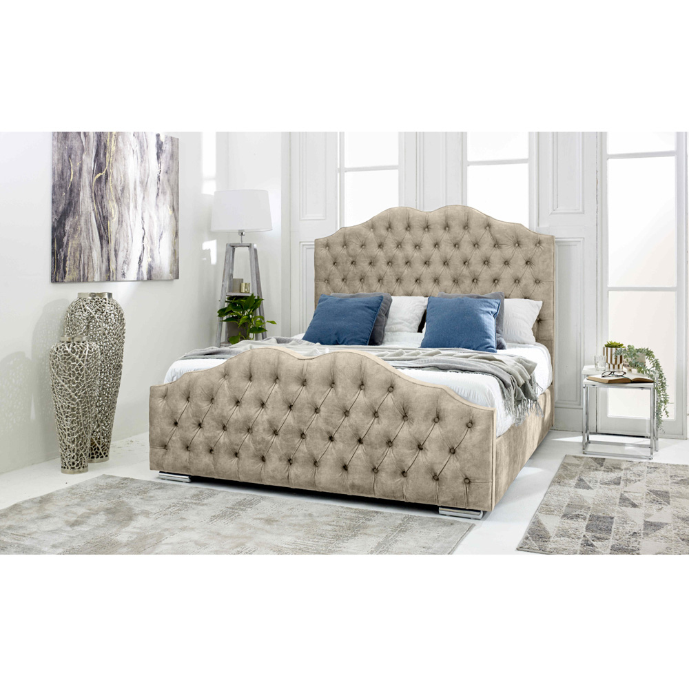 Eleganza Kenwood Double Pearl Marble Fabric Bed with Waved Headboard Image 4