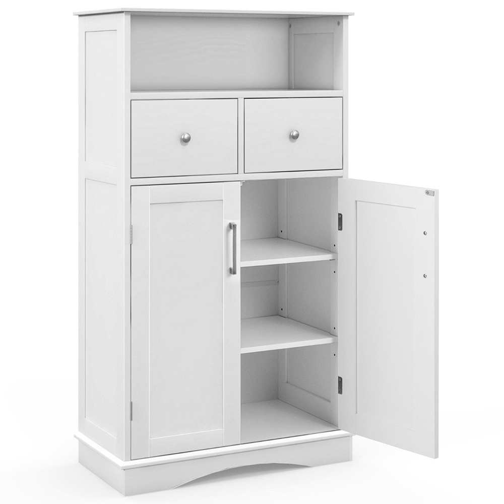 Costway 2 Drawer 2 Door Single Shelf White Bathroom Floor Cabinet Image 2