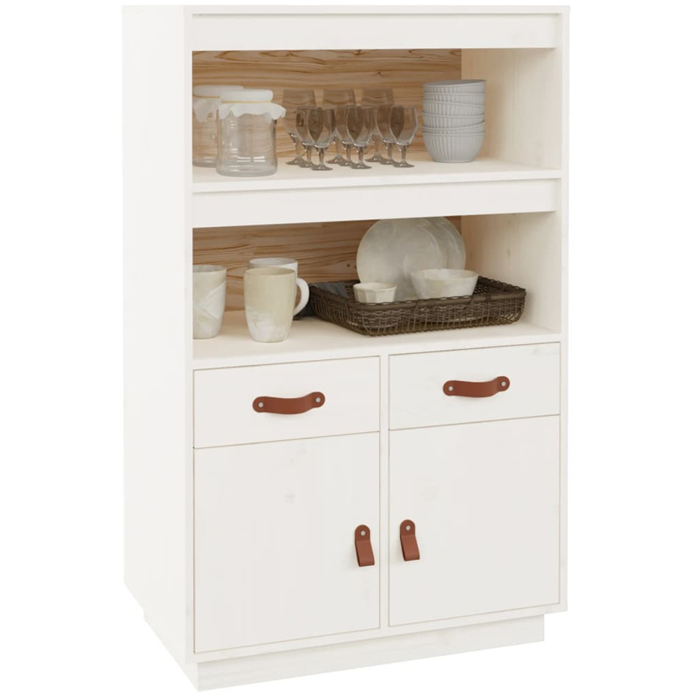 vidaXL 2 Door 2 Drawer 2 Shelf White Solid Pine Highboard Image 4