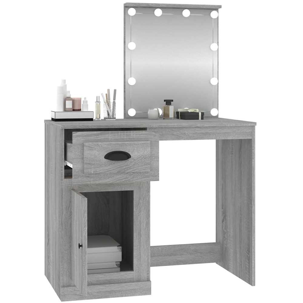 vidaXL Single Door Single Drawer Grey Sonoma Dressing Table with LED Mirror Image 5