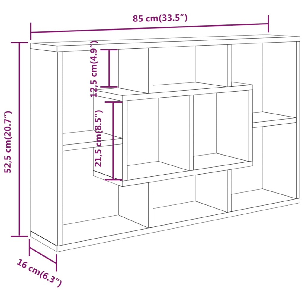 vidaXL 8 Compartment Smoked Oak Wall Shelf Image 7